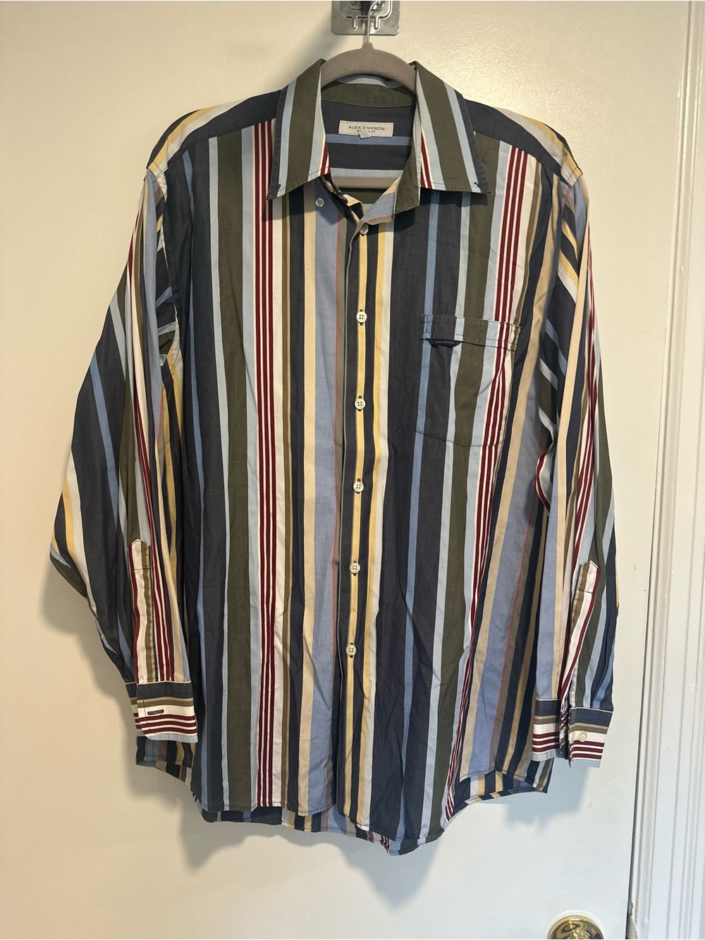 ALEX CANNON Colorful Stripes Y2K Style Sz:L Button Down Dress Shirt Long sleeve